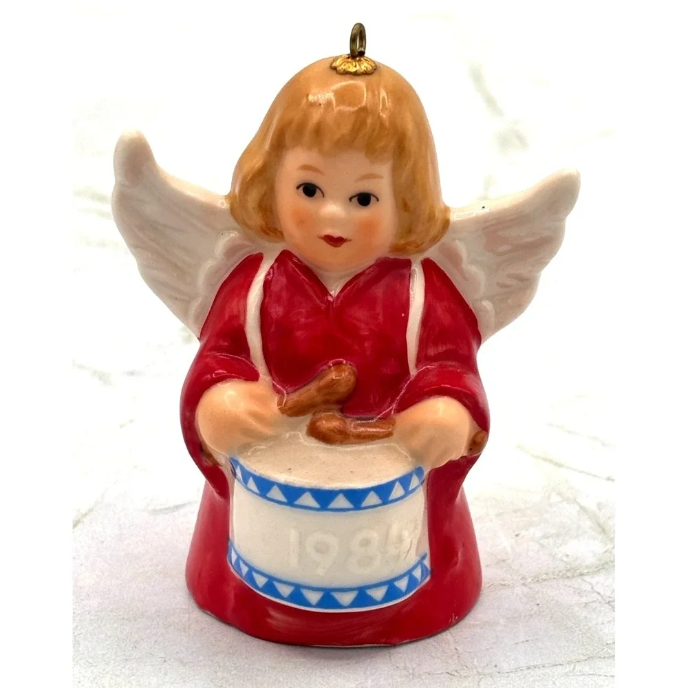 Goebel Annual Angel‎ Bell Ornament 1984 Drum Red West Germany Vintage Porcelain